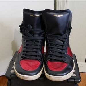 YSL Black/Red Leather High-Top Sneaker (Size 48)